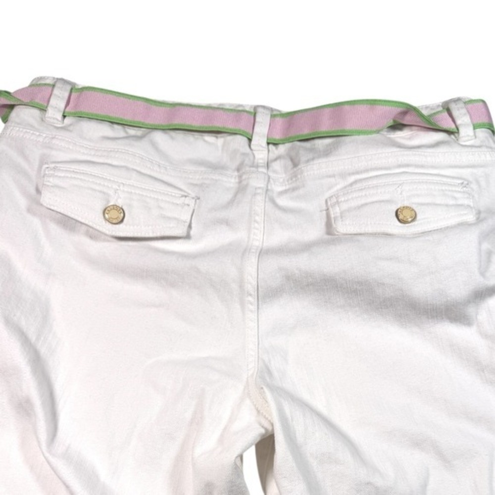 Talbots White Wide Leg Pants with Pink & Green Striped Belt - Picture 2 of 6